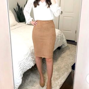 Tan suede pencil skirt lulus medium